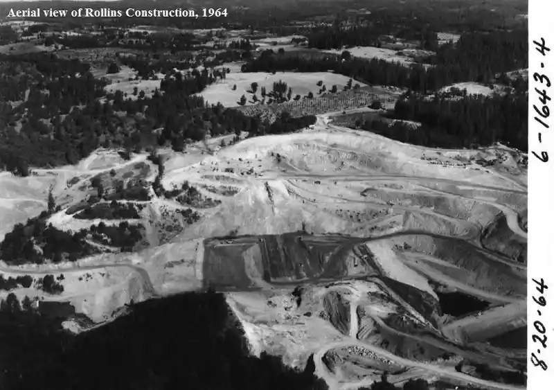 Aerial photo of Rollins Dam in 1964